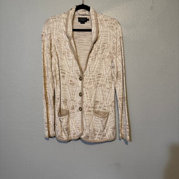 Pendleton Cream and Tan Button Front Blazer Cardigan Size Medium - Picture 2 of 6